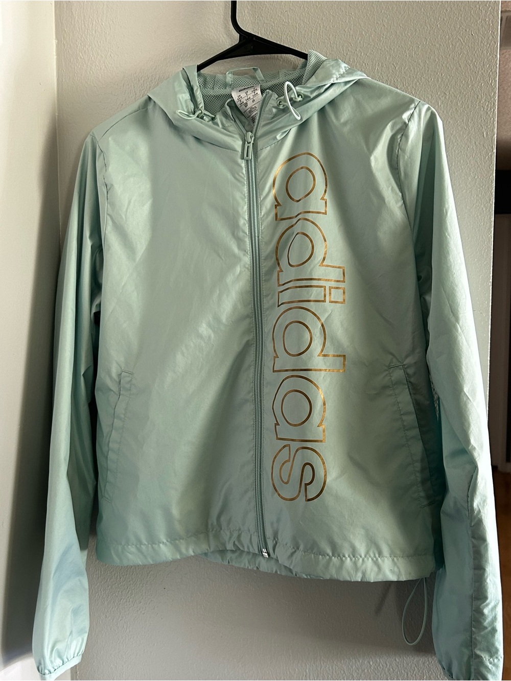 adidas Women's  Ice Mint  Windbreaker Hooded Size Small Copper Logo